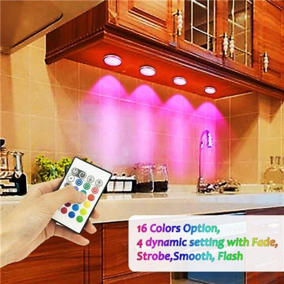 RGB Under Cabinet Lighting, Remote Control LED Puck Lights, Wired Multi Color - Picture 2 of 6